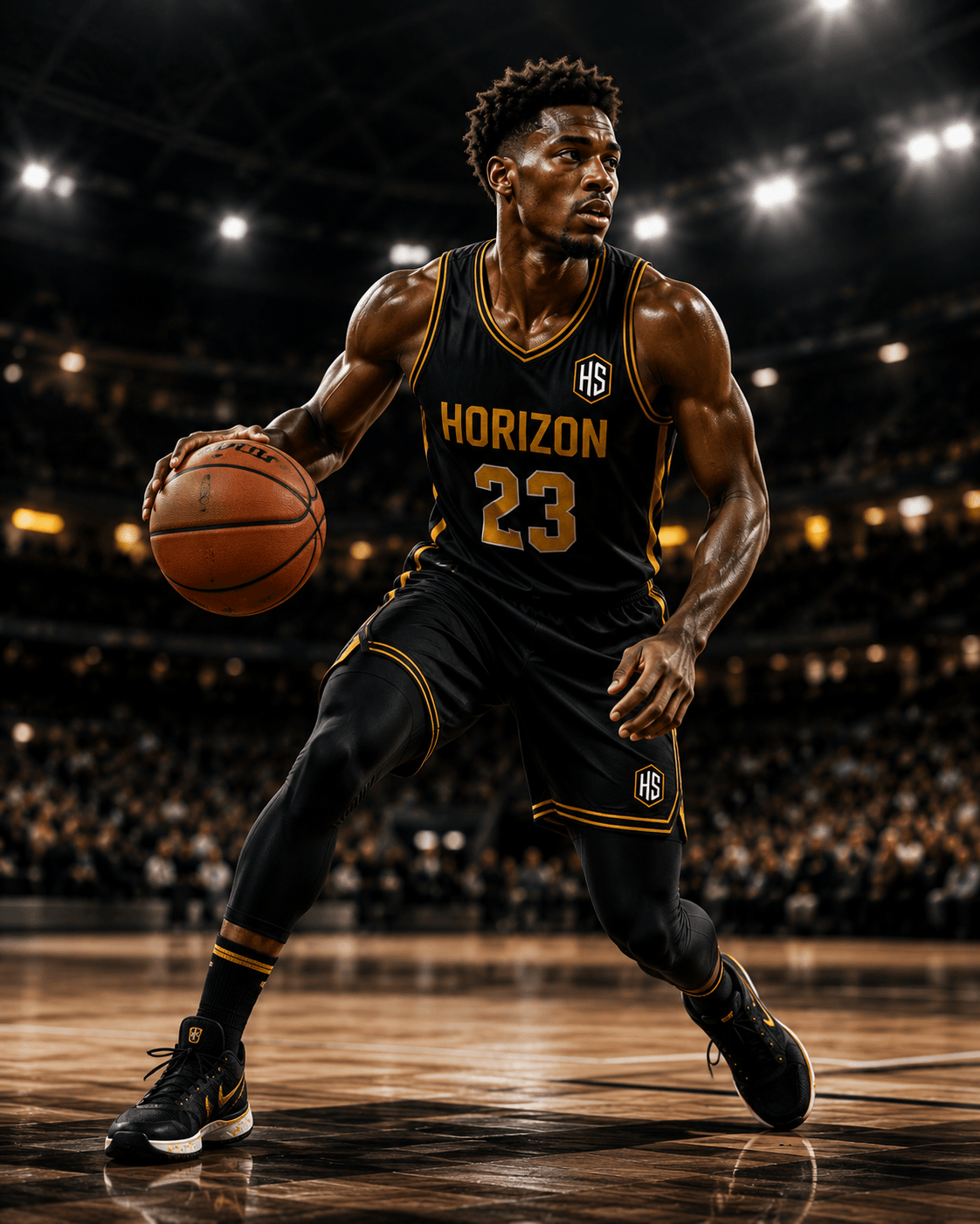 Basketball athlete in a Horizon Sports custom uniform