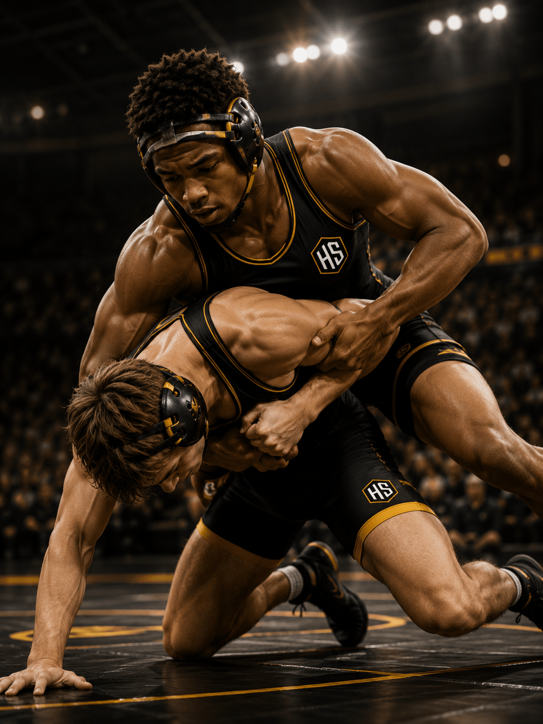 Wrestling athlete in Horizon Sports custom uniform